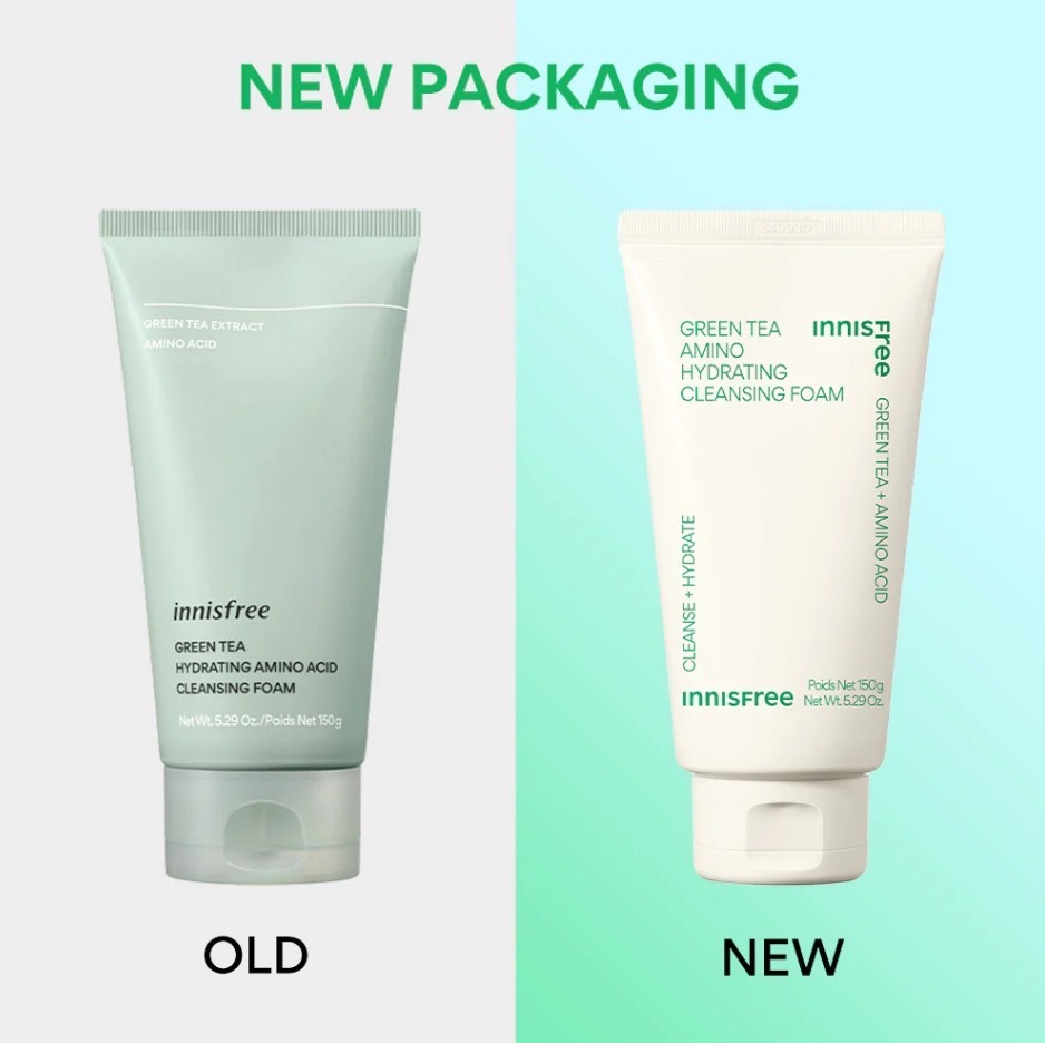 (1หลอด) Innisfree Green Tea Hydrating Amino Acid Cleansing Foam 150g. โฟมล้างหน้าชาเขียว แพ็คเก็จใหม่
