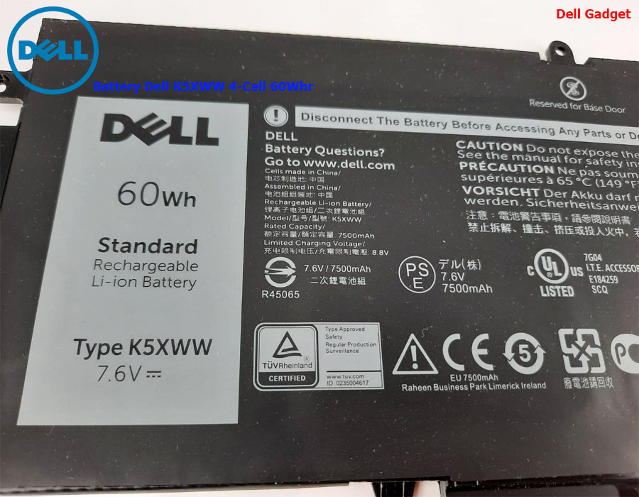 Battery Dell Latitude 7390 2-in-1, 4-Cell, 60Wh, แบตเตอรี่ Dell K5XWW ของแท้รับประกันศูนย์ Dell Thailand On-site Service