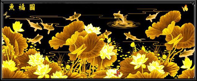 Nine fish & gold lotus (พิมพ์ลาย)