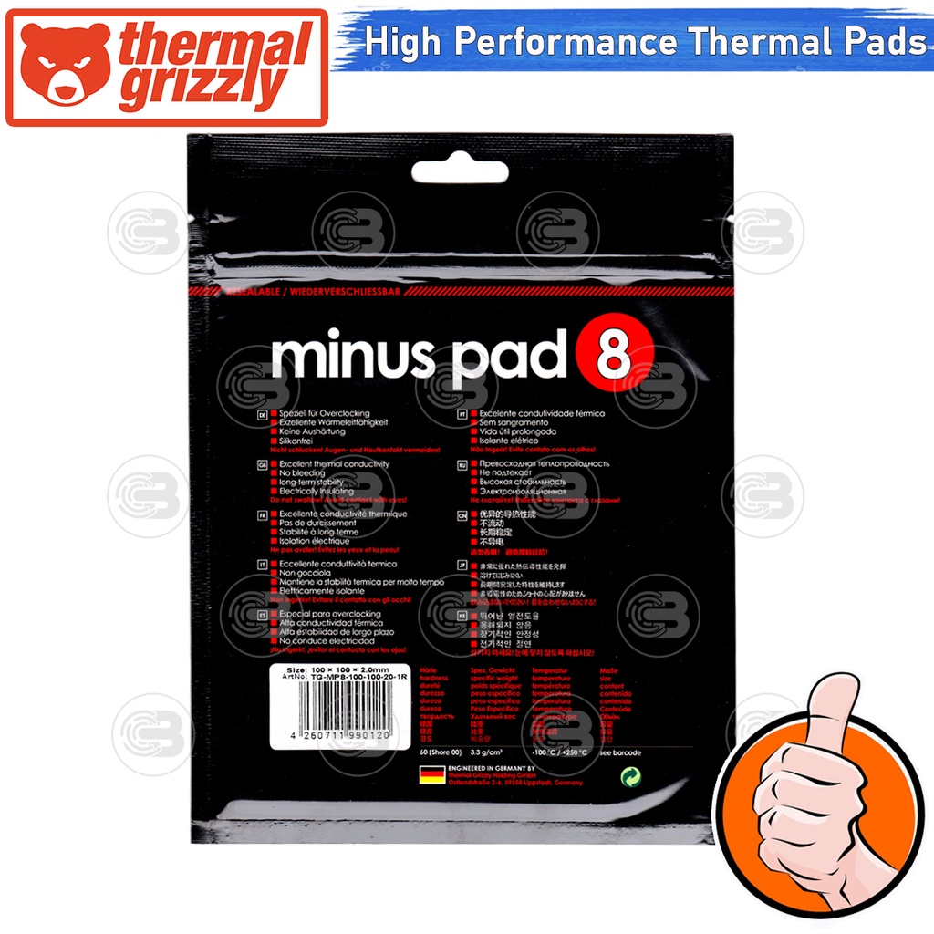 [CoolBlasterThai] Thermal Grizzly MINUS PAD 8 Thermal Pad 100x100 /2.0 mm./8 W/mK