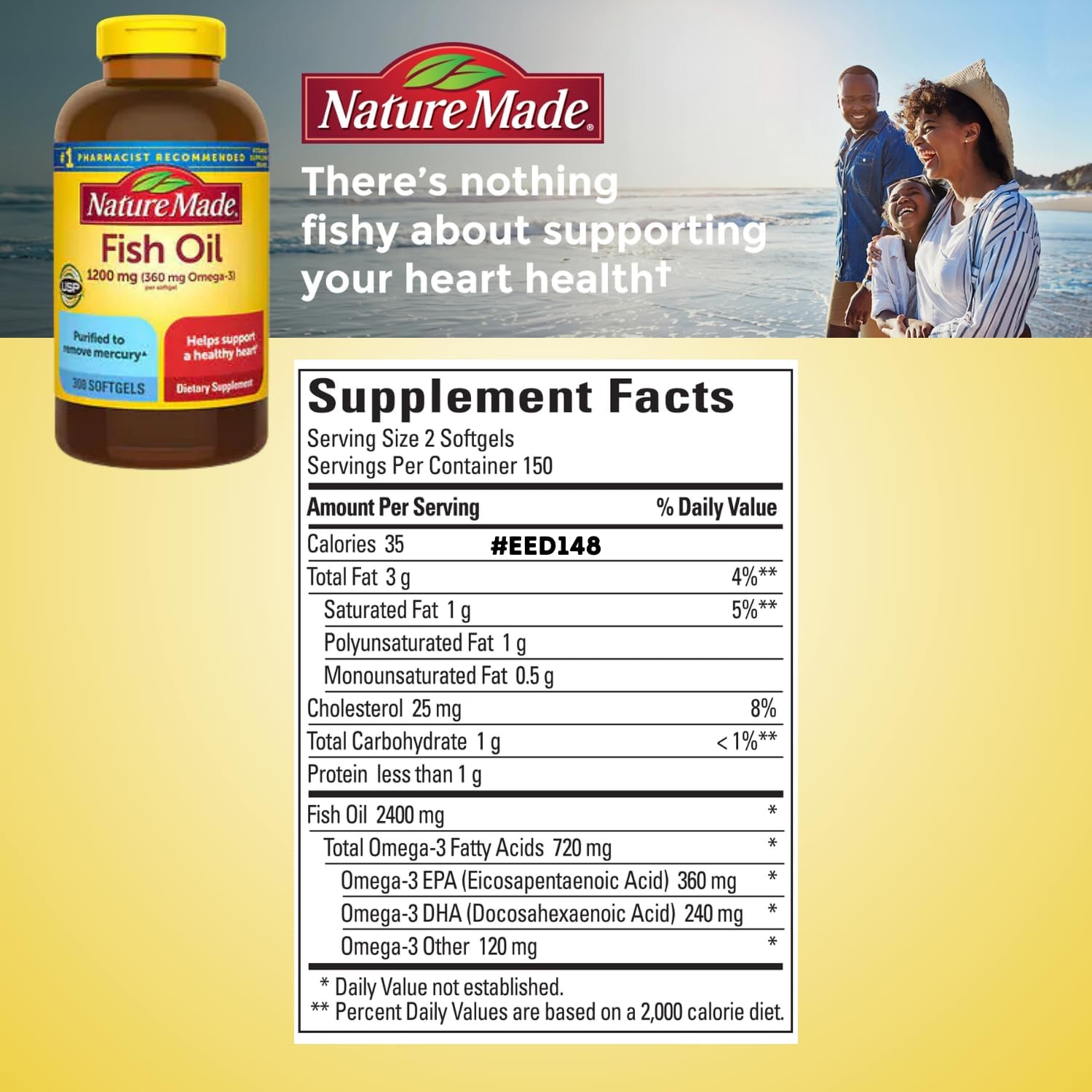 น้ำมันปลา Nature Made Fish Oil 1200 mg (360 Mg Omega-3) กระปุกใหญ่ 300 Softgels
