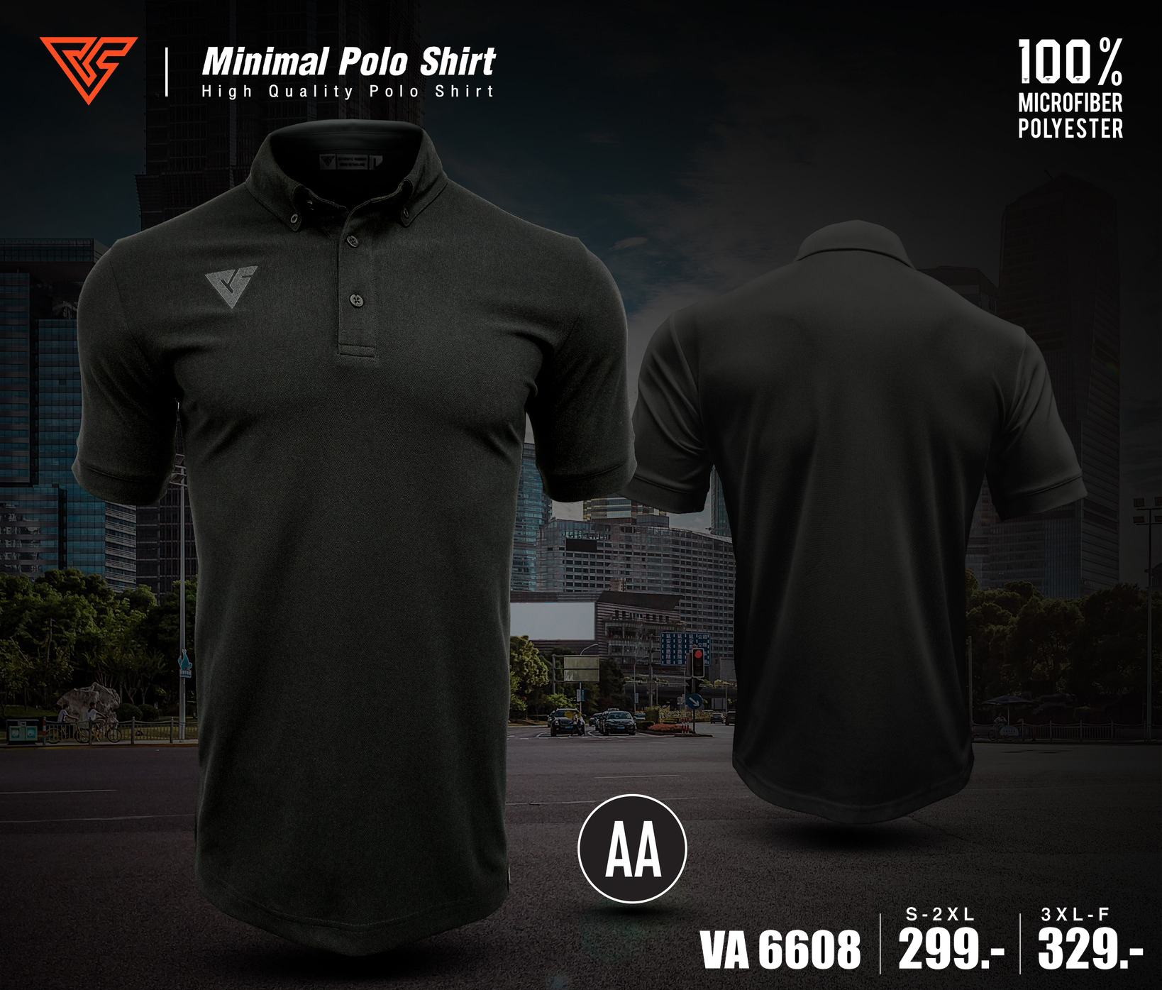 VERSUS VA6608 POLO SPORT ลิขสิทธิ์แท้100% เสื้อโปโลสปอร์ต ดำ AA