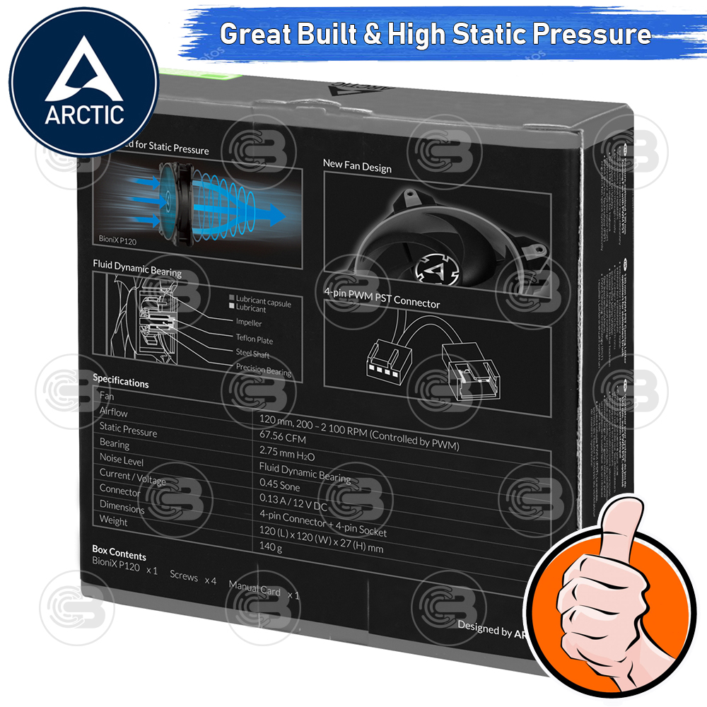 [CoolBlasterThai] ARCTIC BioniX P120 Grey Pressure-optimised with PWM PST(size 120 mm.) PC Fan Case ประกัน 6 ปี