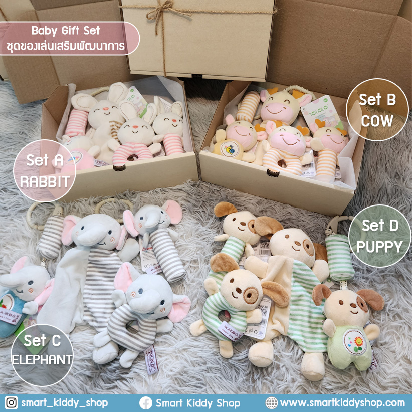 Baby Gift Set 4 ชิ้น ชุดของขวัญเด็กแรกเกิด ของเล่นเสริมพัฒนาการ