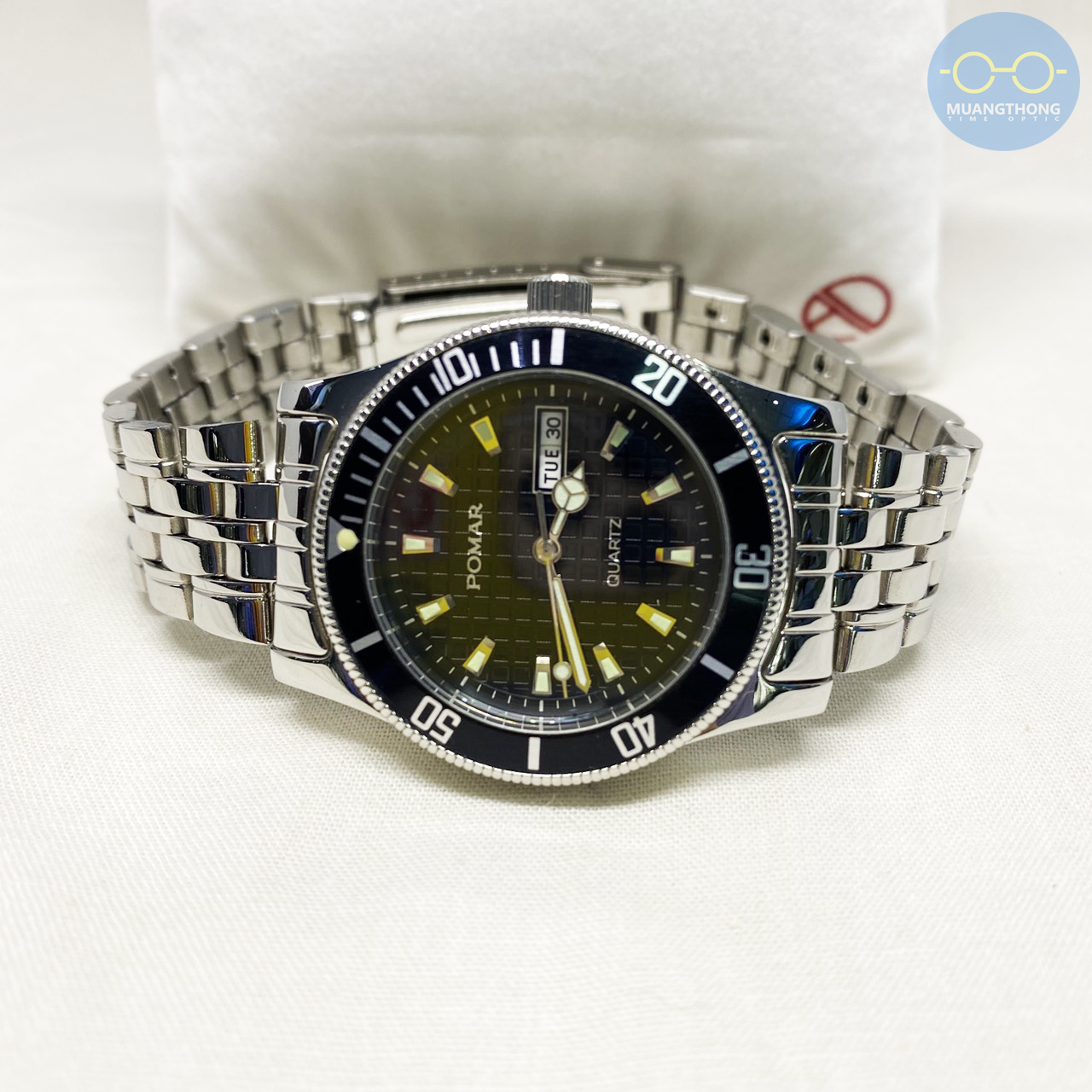 POMAR นาฬิกาข้อมือผู้ชาย ตัวเรือนและสายสแตนเลส หน้าปัดสีดำ รุ่น 73391