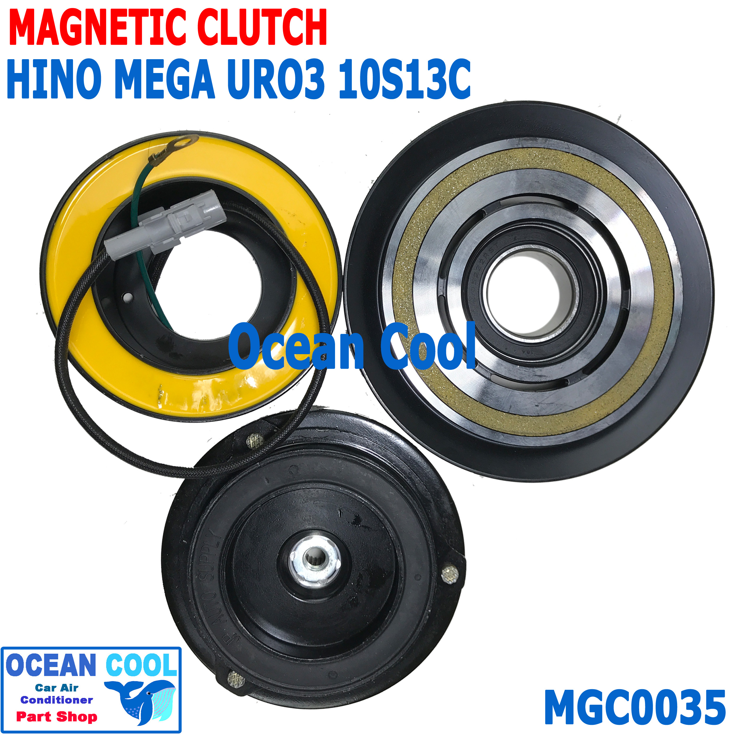 คลัชคอมแอร์ ฮีโน่ เมก้า Euro 3 MGC0035 10S13C ร่องสายพาน ร่อง A ลูกปืนมู่เล่ NSK แท้ Magnetic Clutch hino mega euro3 ชุดหน้าคลัชคอมแอร์ อะไหล่ แอร์ รถยนต์