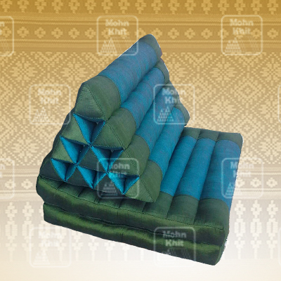 หมอนสามเหลี่ยม"ผ้าไหม"10 ช่องติดเบาะ 2 พับ50x120x30Cm Tri-angle kapok silk 100%Traditional Floor Cushions 10 holes with 2 part of mattress.