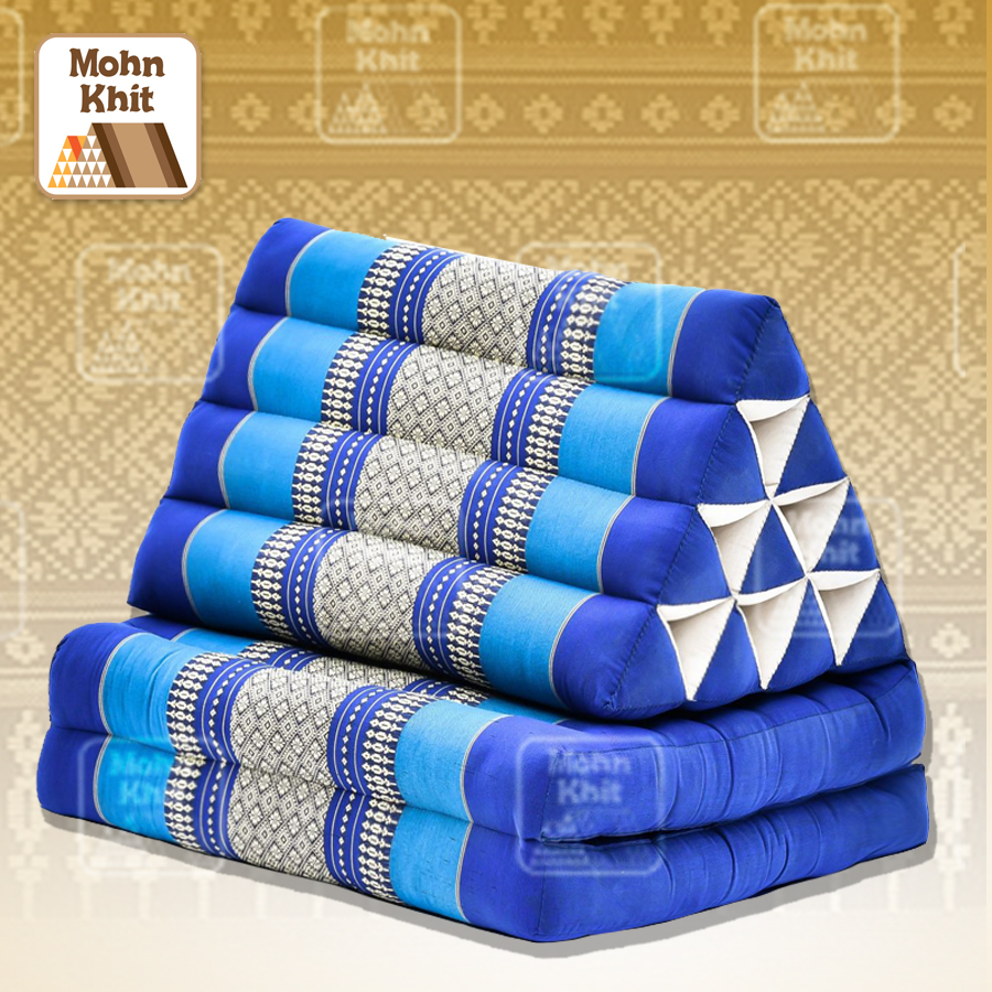 หมอนสามเหลี่ยม10 ช่องติดเบาะ 2 พับ 50x116x38 cm//Tri-angle kapok 100%Traditional Floor Cushions 10 holes with 2 part of mattress.