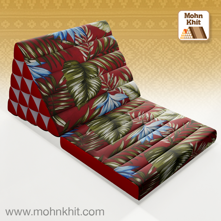 หมอนสามเหลี่ยม"ฮาวาย"15 ช่องติดเบาะ1พับ 55x90x36Cm Tri-angle kapok Hawaiian pattern Traditional Floor Cushions 15 holes with 1 part of mattress.