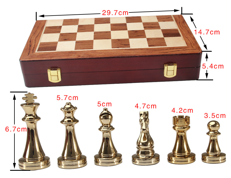 ชุดหมากรุกสากลไม้พับ (ตัวZinc Alloy สีgold & silver) Wooden Chess Set