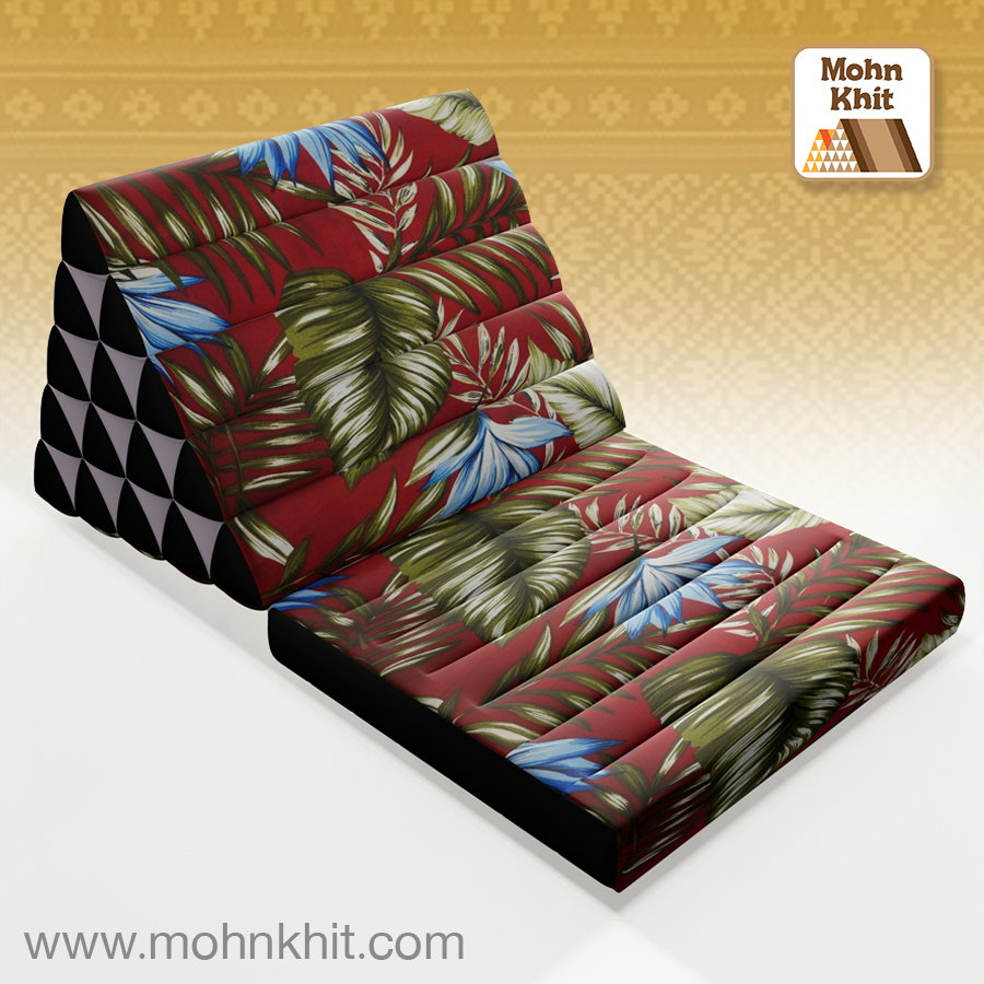 หมอนสามเหลี่ยม"ฮาวาย"15 ช่องติดเบาะ1พับ 55x90x36Cm Tri-angle kapok Hawaiian pattern Traditional Floor Cushions 15 holes with 1 part of mattress.