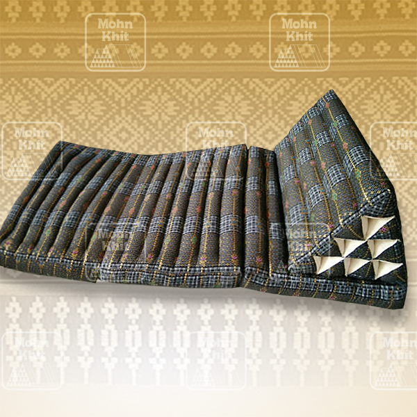 หมอนสามเหลี่ยมผ้าพิมพ์ทอง 10 ช่องติดเบาะ3พับ 53x165x30cm// Tri-angle kapok100%Traditional Floor Cushions 10 holes with 3 part of mattress.