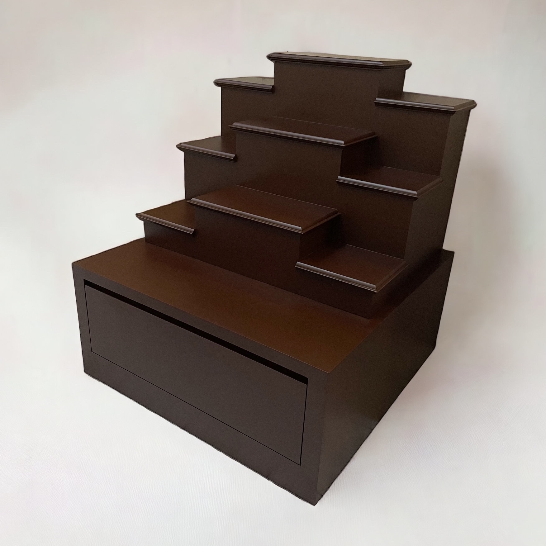 ตู้พระแบบเตี้ย 7x8 โมเดิร์น ขั้นบันได 9 ขั้น สีน้ำตาล