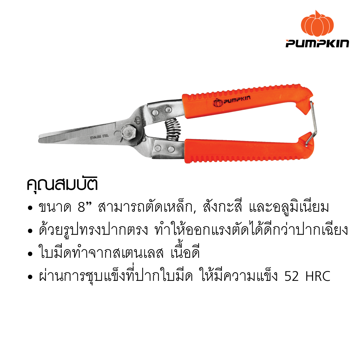 กรรไกรตัดเหล็กอเนกประสงค์ สแตนเลส ปากตรง PUMPKIN(29518)