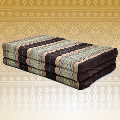 ที่นอนขิด 3 พับลายไทยสีครีมชานม ขนาด 110x180x7Cm //Large 3 part mattresses Cotton, kapok