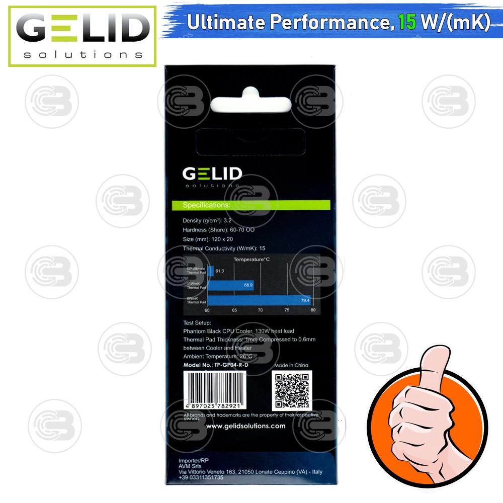 [CoolBlasterThai] GELID GP-ULTIMATE Thermal Pad (1 PCS) 120x20x2.0 mm./15.0 W/mK (TP-GP04-R-D)