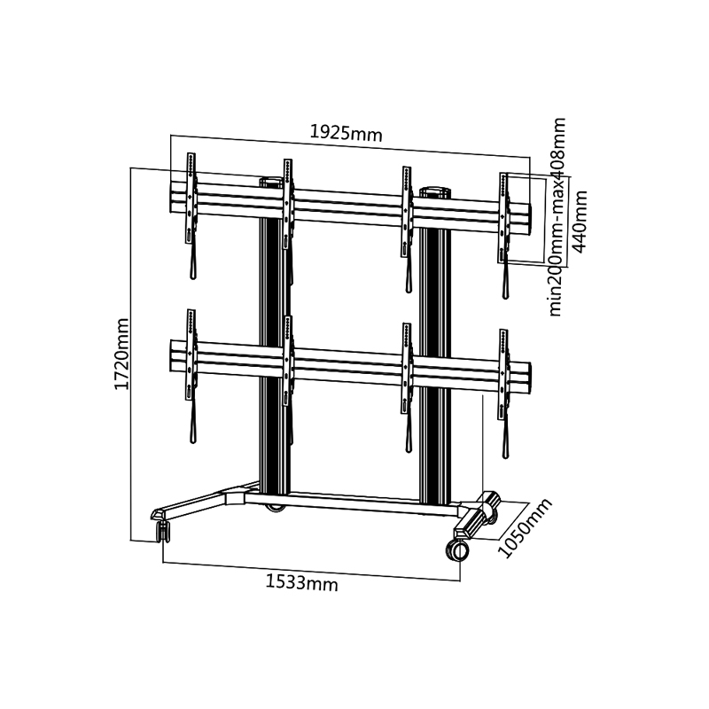 ขาตั้งจอ Video Wall X4 series ขนาด 45 - 55 inch LED, LCD 4-Video Wall TV Stand Cart Max Load 60 kgs per screen