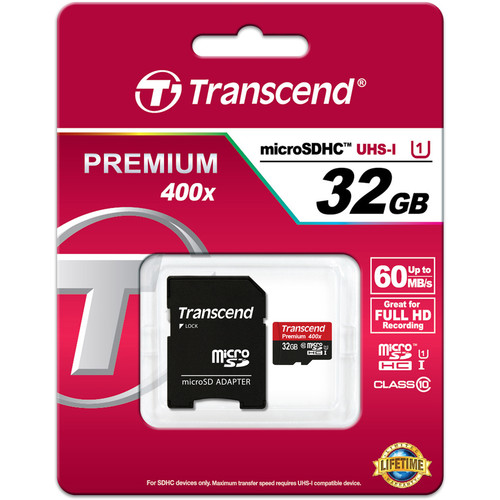 Transcend Micro SDHC UHS-I(U1)Speed Class 10 60MB/S 32GB 400X (พรีเมี่ยม)