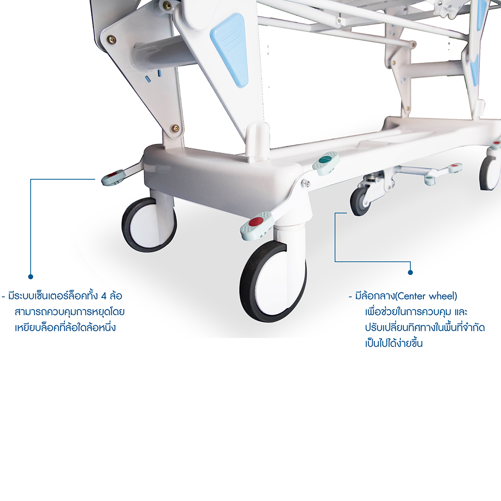 เตียงเคลื่อนย้ายคนไข้ฉุกเฉิน แบบมีปีกราวสไลด์ ปรับระดับสูงต่ำ และพนักพิงหลัง ได้ รับประกันศูนย์ไทย 1 ปี
