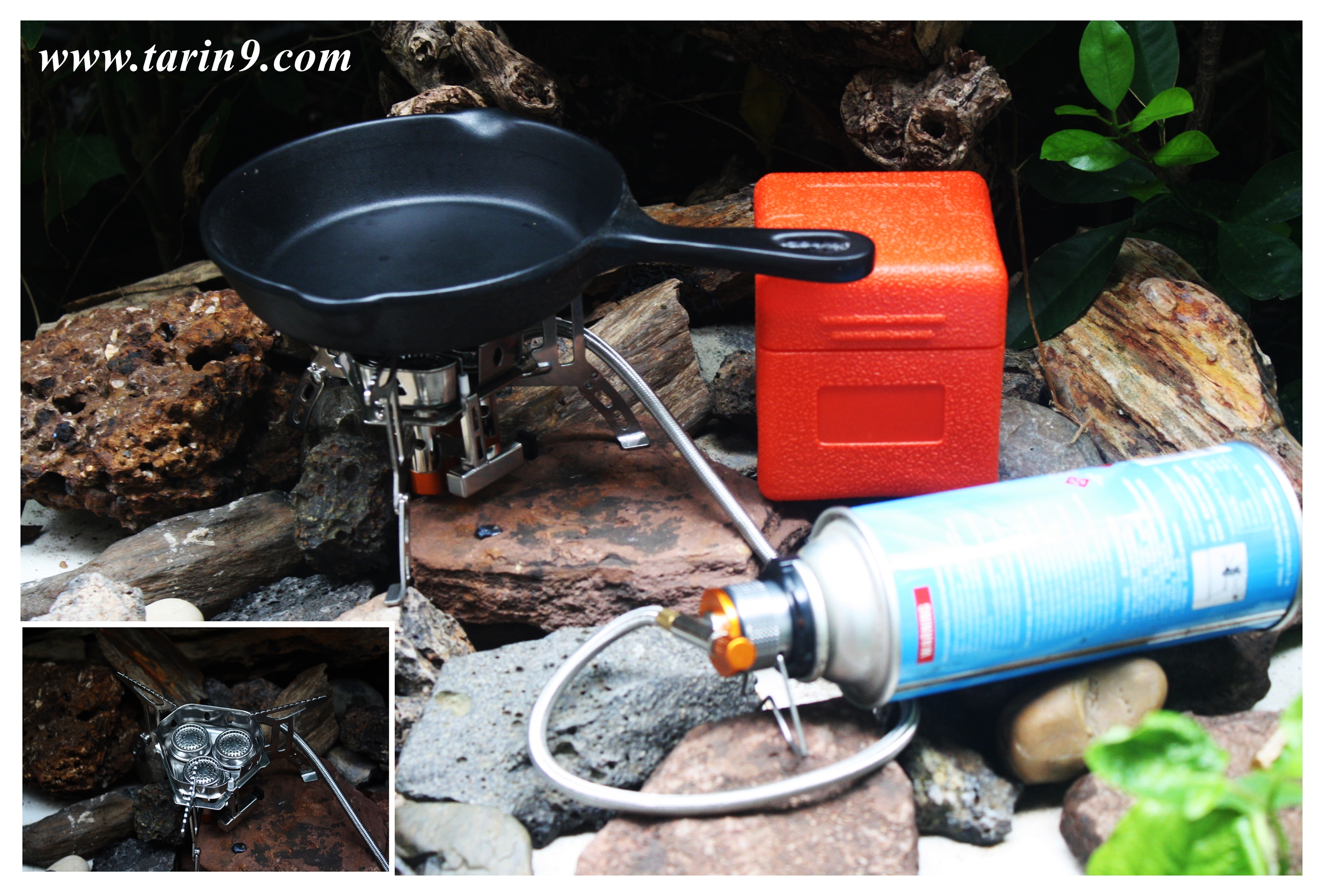 เตาแก๊สสามหัว พร้อมหัวต่อกระป๋องยาว