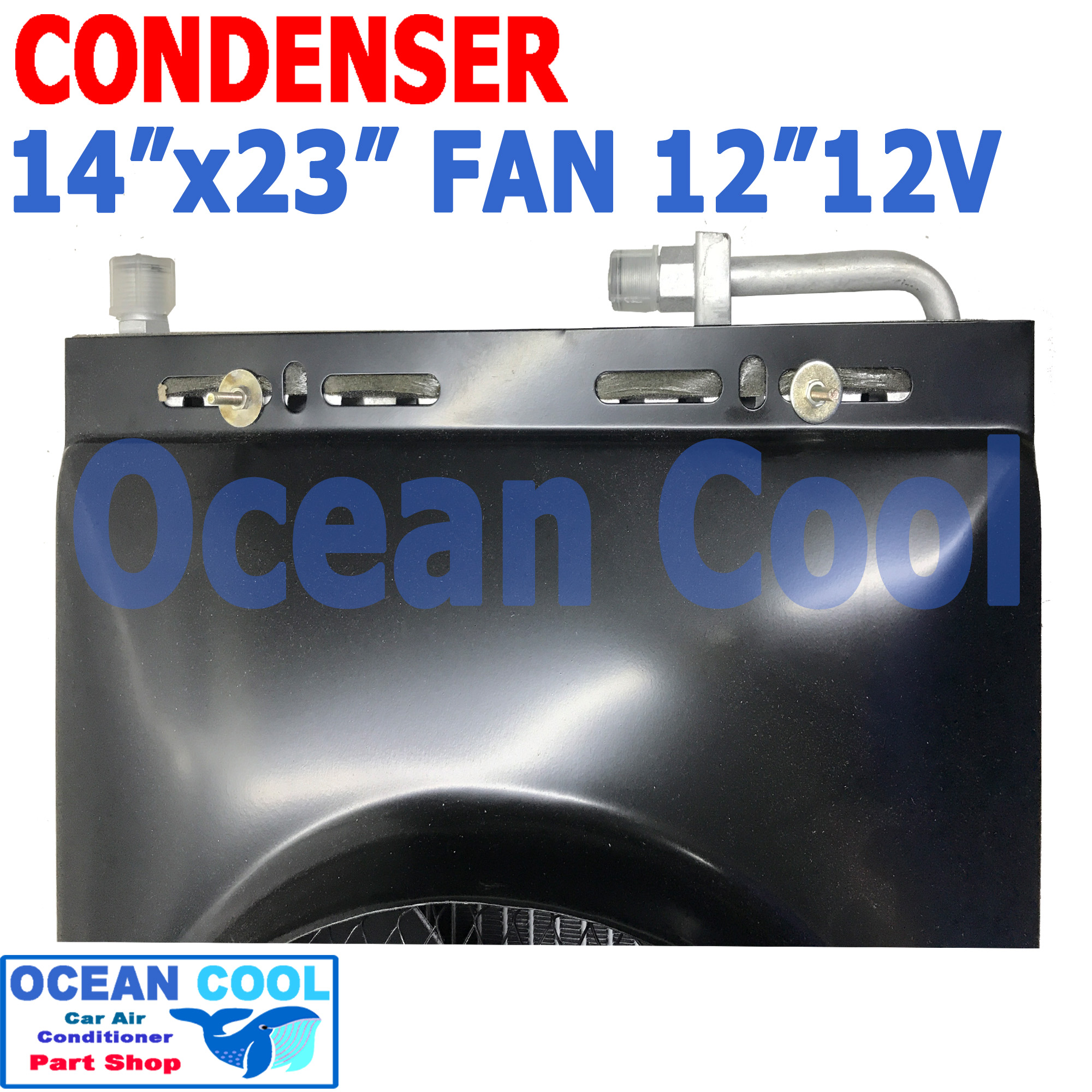แผงแอร์ พาราเรล โอริง 14x23" หนา 26 มิล พัดลม 12นิ้ว 12V CD0081 ตะแกรงกันหิน หน้าและหลัง ขนาด 14×23 นิ้ว condenser parallel oring Coolling Fan 12 12v