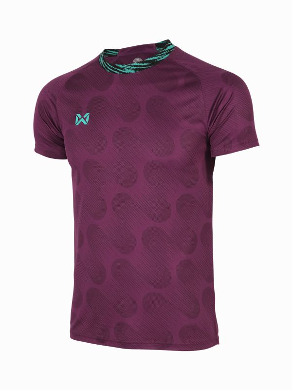 WARRIX ลิขสิทธิ์แท้100% เสื้อกีฬา FLASH TRAINING SHIRT WA-234FBACL01 เสื้อซ้อมกีฬาแขนสั้น ตัดต่อแบบไหล่สโลป สีม่วง
