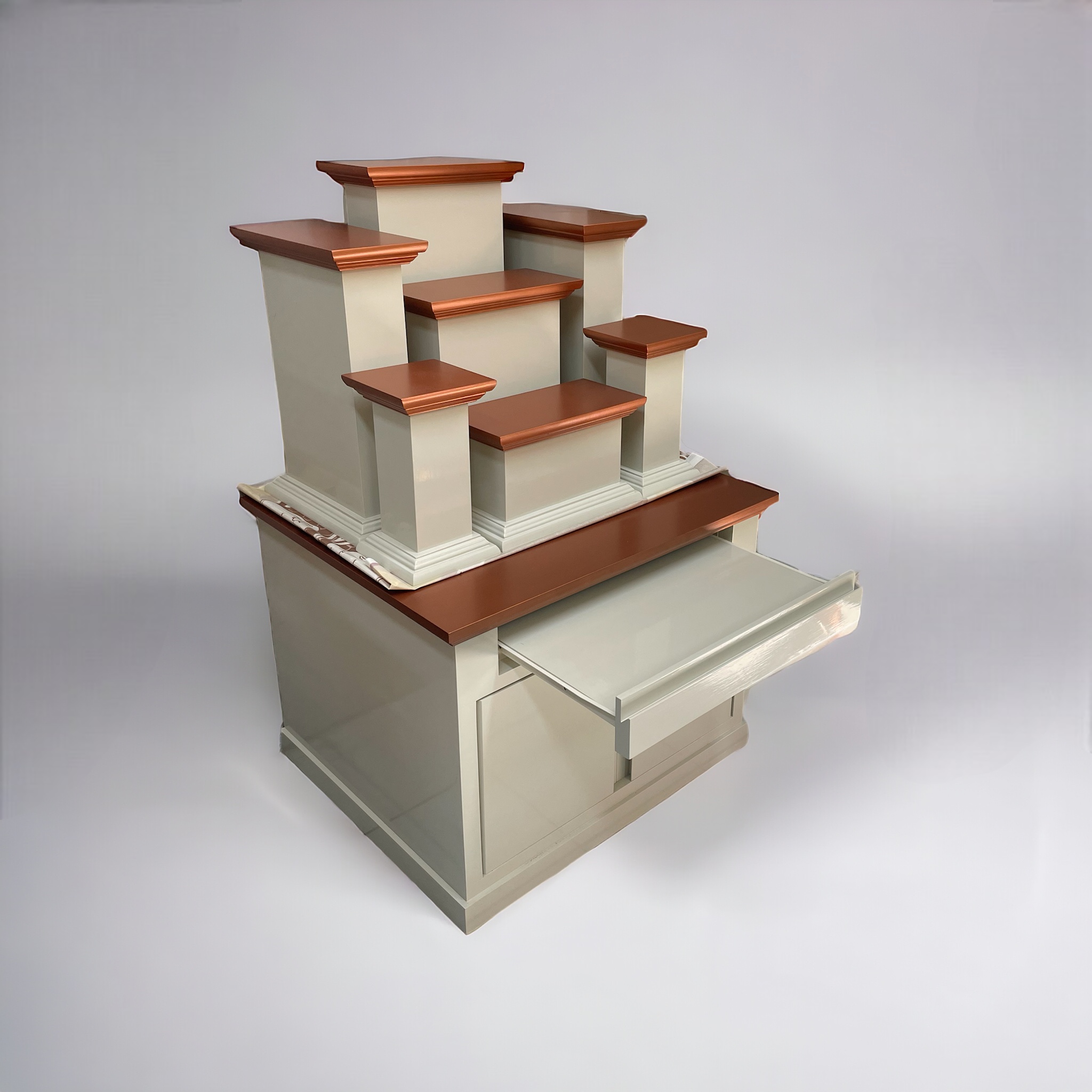 ตู้พระพร้อมแท่นโมเดิร์น หมู่ 7 หน้า 6 สีครีมท็อปพิงค์โกลด์