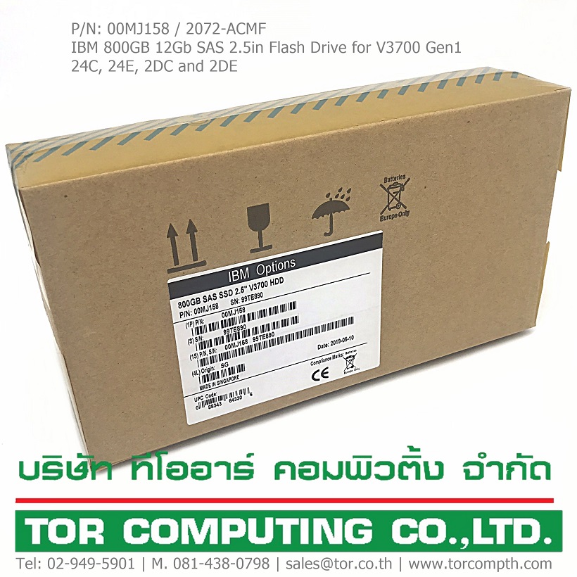 NEW, IBM 00MJ158 00AK376 2072-ACMF [TorCompTH Thailand - ขาย จำหน่าย ราคา] IBM 800GB 12Gb SAS 2.5in Flash Drive for IBM V3700 Gen1