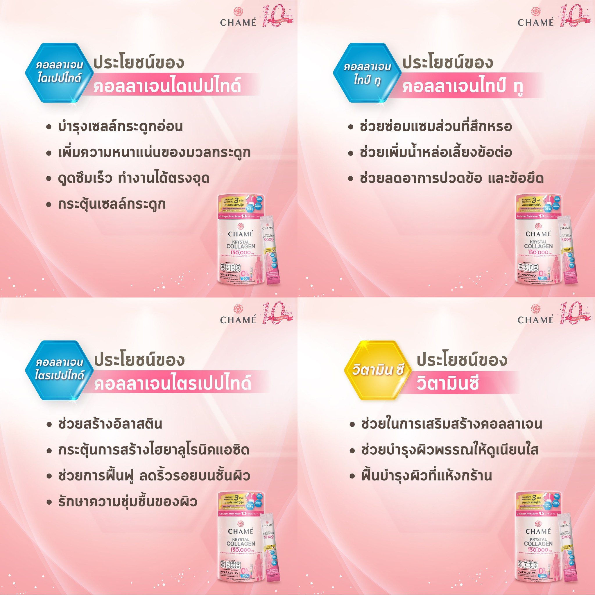 แท้พร้อมส่ง‣ (กล่อง6ซอง) CHAME Krystal Collagen ชาเม่ คริสตัล คอลลาเจน