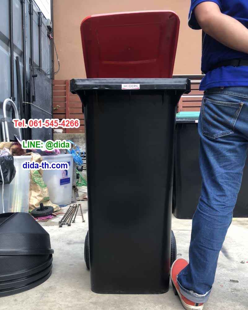ถังขยะ กทม. เท้าเหยียบ ถังขยะพลาสติกสีดำ พร้อมล้อเข็น 120 ลิตร ฝาสี (ฝาเรียบ)