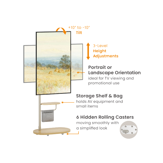 Eva (เอวา) Matte White ขาตั้งทีวี 17"-43" ดีไซน์เก๋ พร้อมล้อเลื่อน VESA 75x75 to 200x200 (mm)., Weight Capacity 15 Kg.