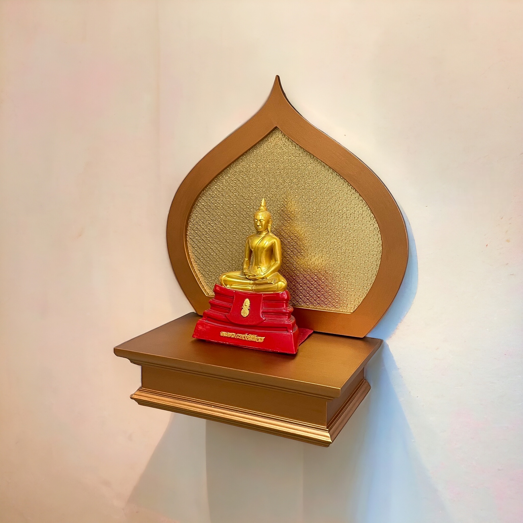 หิ้งบัลลังก์ พร้อมฉากโพธิ์ สีพิงค์โกลด์