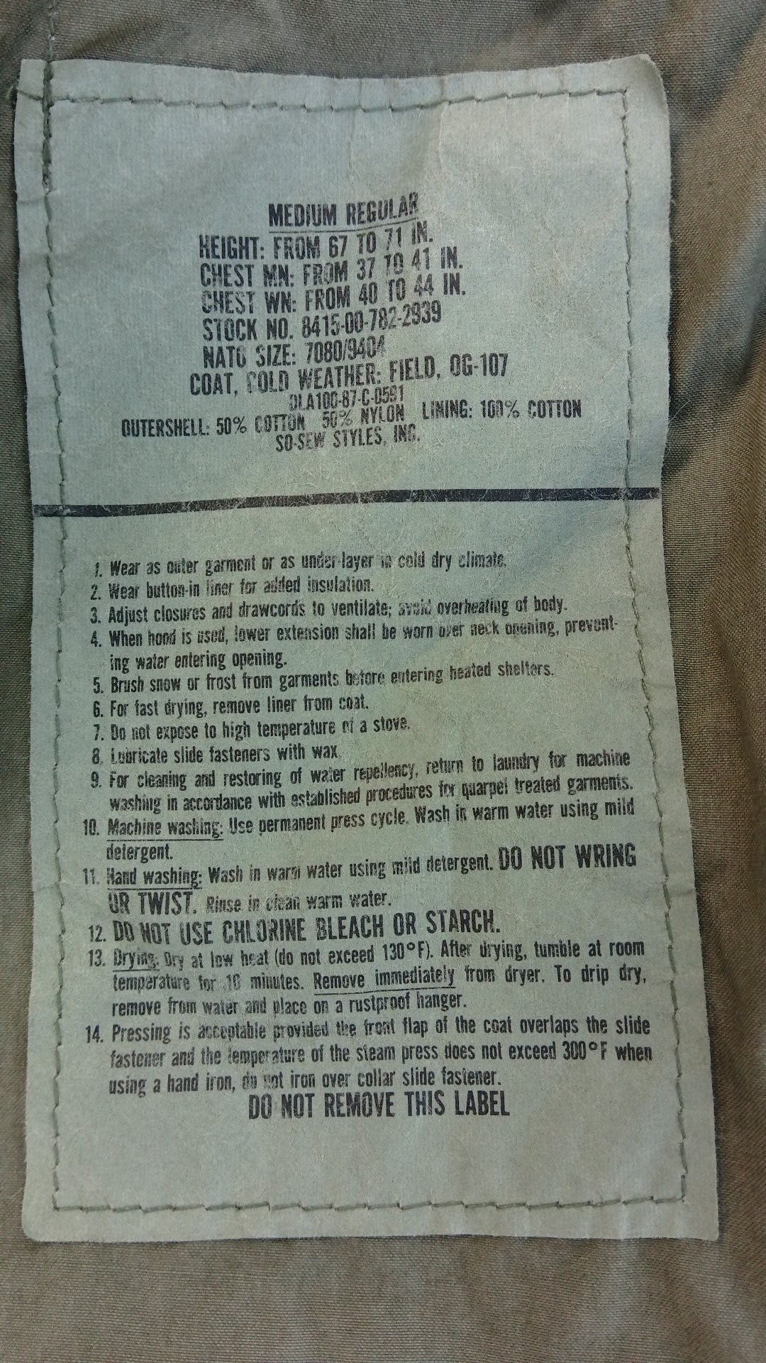 เสื้อทหารสหรัฐ M65 Medium Regular