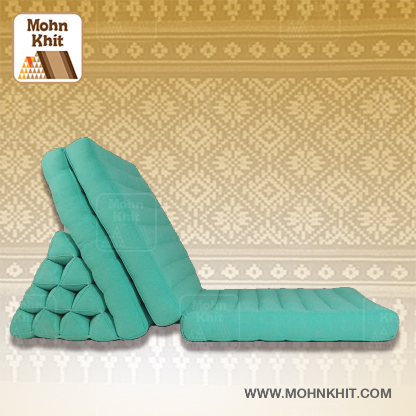 หมอนสามเหลี่ยมเขียวพาสเทล 10 ช่องติดเบาะ 3พับ 53x200x30cm// Triangle kapok100%Traditional Floor Cushions 10 holes with 3 part of mattress.