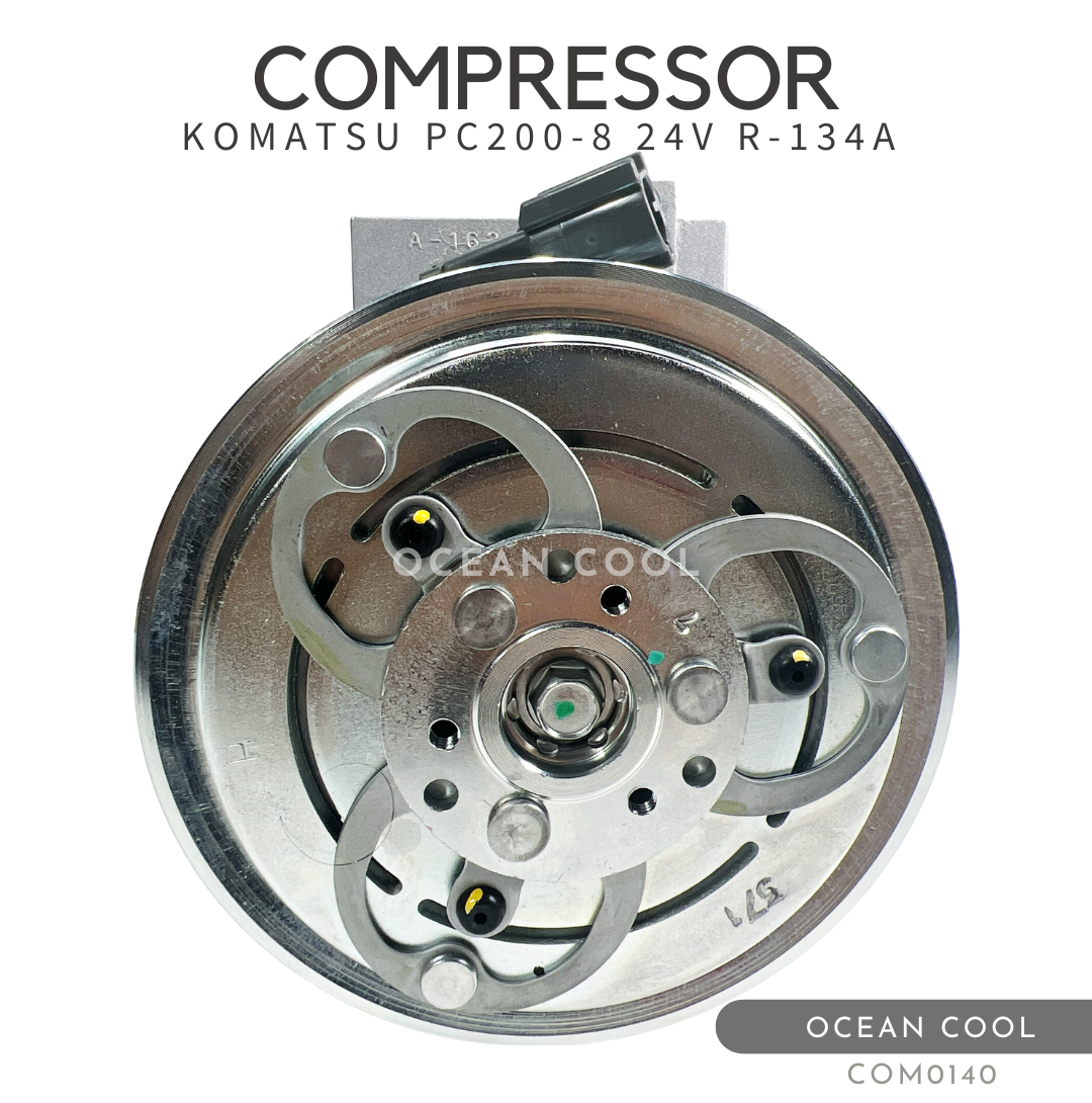 คอมเพรสเซอร์ โคมัตสุ พีซี 200-8 24 โวลต์ พูเล่ 1 ร่องบี รูโต COM0140 VALEO 815011 COMPRESSOR KOMATSU PC200-8 24V B R-134a คอมแอร์ รูหัวสายใหญ่