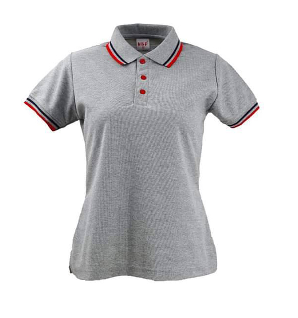 HBP POLO เสื้อโปโล เสื้อคอปก สีเทาขลิบแดงน้ำเงิน มีทั่งทรงชาย-หญิง