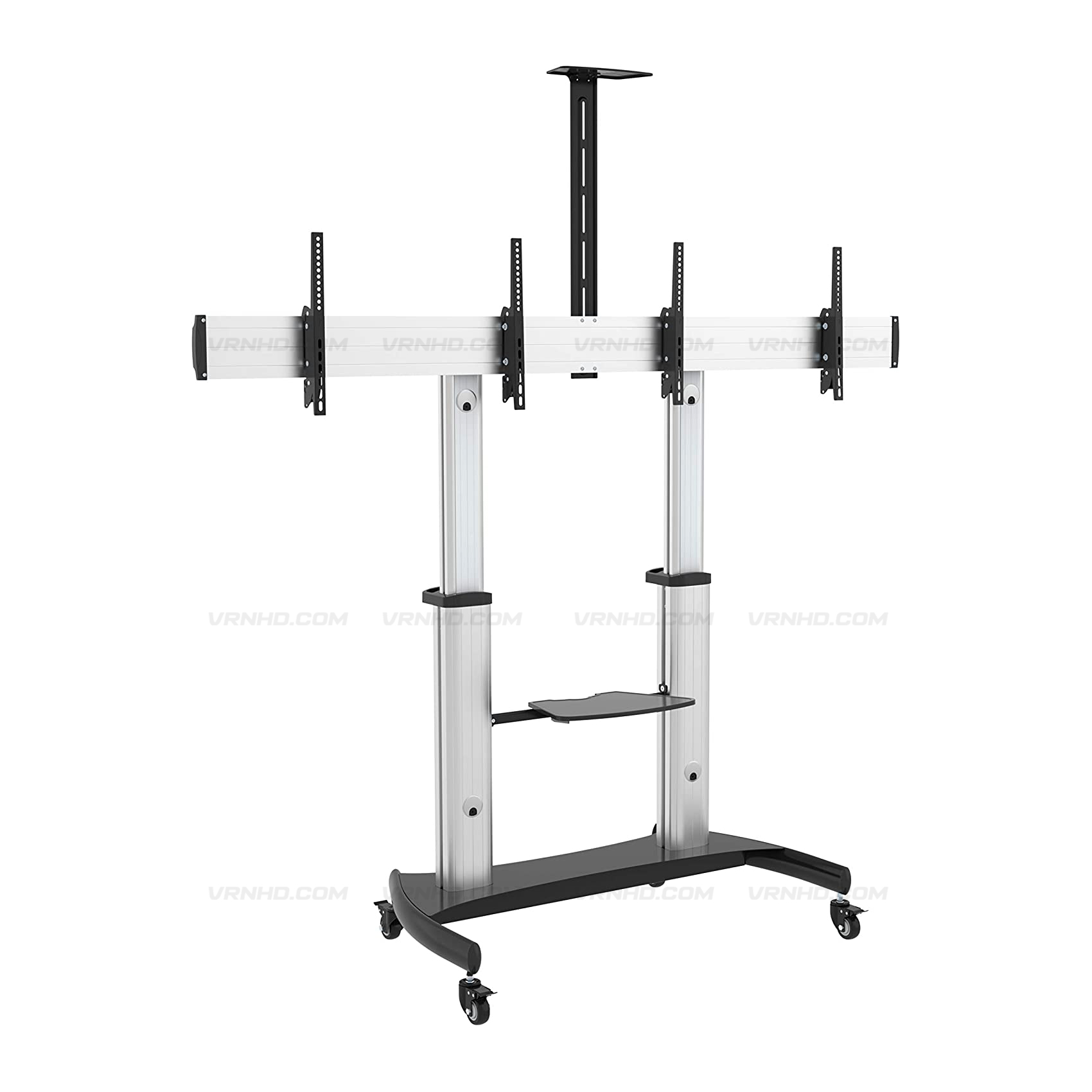 New F9600D ขาตั้งทีวี, จอ Interactive ขนาด 37"-60" Dual-Screen Aluminium Height-Adjustable TV cart with Media Shelf
