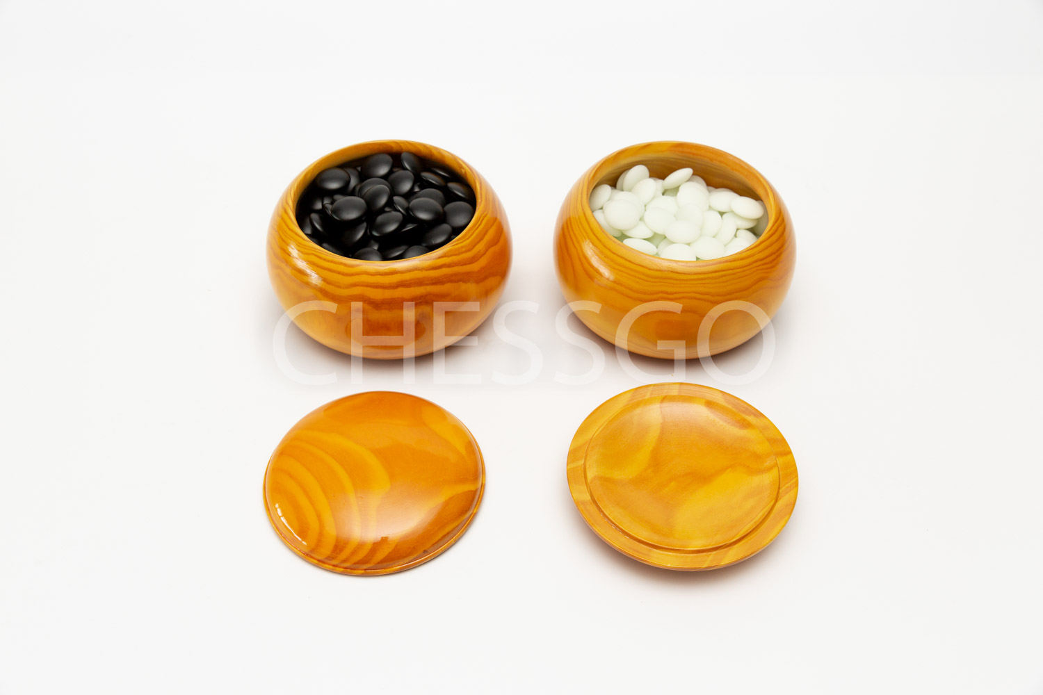 ชุดหมากล้อมไม้Torreya19เส้น(กระดาน6cm/เม็ดหินนูน2ด้าน/โถไม้yellow spruce)