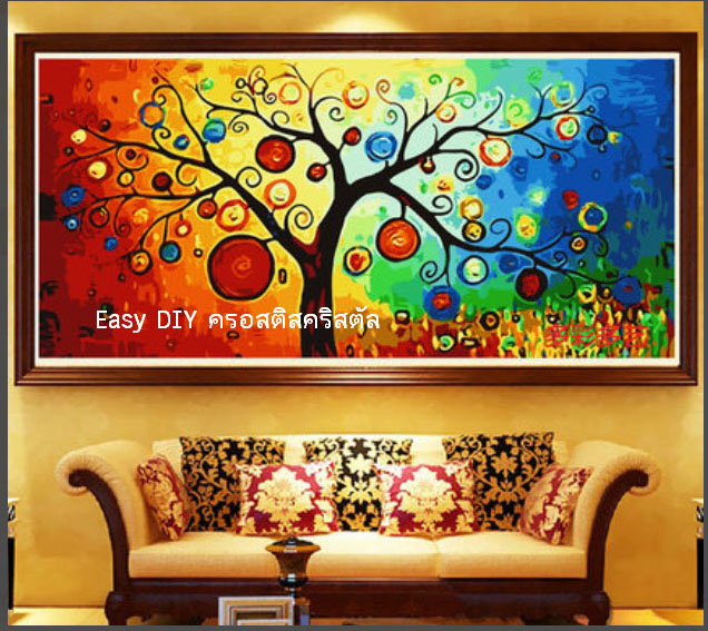 เซ็ตอุปกรณ์งานฝีมือ diy ครอสติสคริสตัลรูปต้นไม้ศิลป์สีสดสวย
