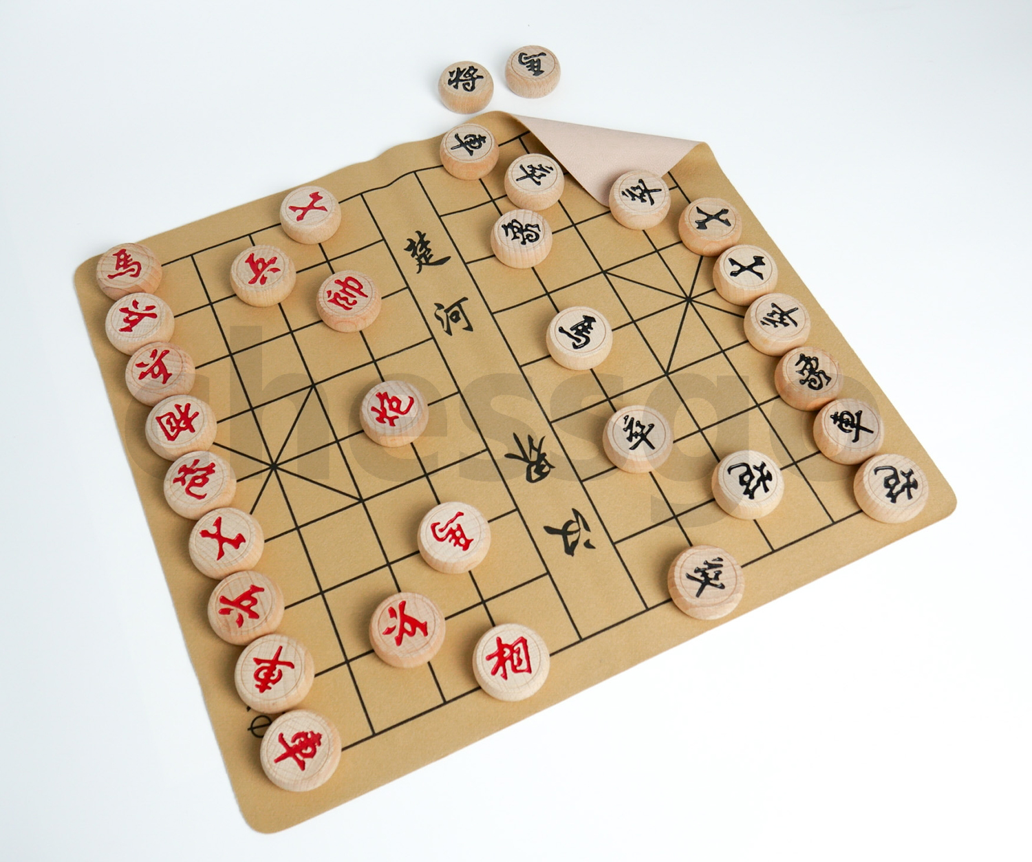 ชุดหมากรุกจีน(กระดานหนัง+ตัวไม้บีช)