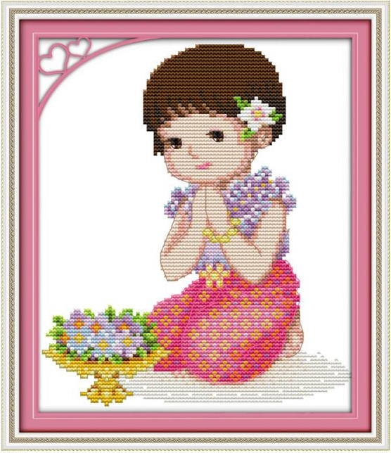 ชุดปักครอสติช ลายกราบผู้ใหญ่ ขนาด 27*34 ซม.ผ้าครอสติช 11CTพิมพ์ลายปักบนผ้า ไหมคอตตอน 27 สี ผังลาย เข็ม