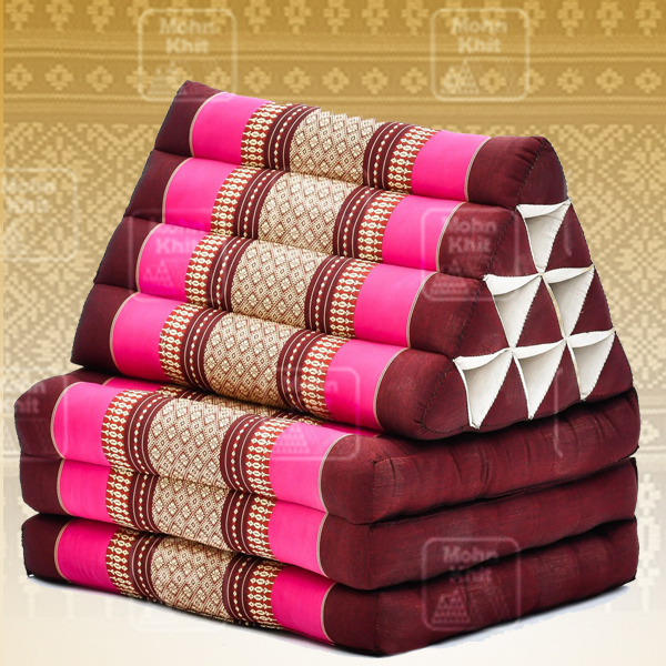 หมอนสามเหลี่ยมฝ้ายขิด 10 ช่องติดเบาะ 3พับ 53x165x30cm// Tri-angle kapok100%Traditional Floor Cushions 10 holes with 3 part of mattress.