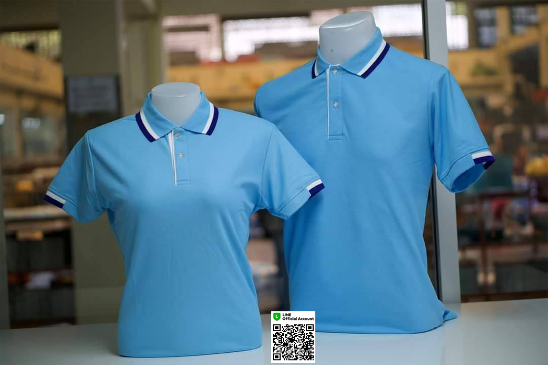 PLEN POLO เสื้อโปโล เสื้อคอปก เสื้อยูนิฟอร์ม ฟ้าขลิบปกน้ำเงินขาว