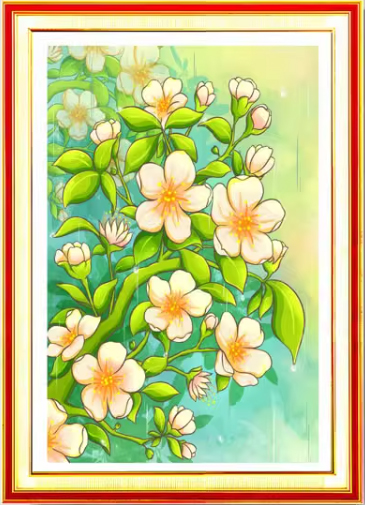 ชุดปักครอสติช ลายช่อดอกแอปริคอต (ปักเต็มผืนผ้า ไม่มีเดินเส้น ผ้า11CTพิมพ์ลาย มีประกาย ปัก 3 เส้นเล็ก) ขนาด 50*70 ซม. ผ้าครอสติช 11CTพิมพ์ลายปักบนผ้า ไหมคอตตอน 30 สี ผังลาย เข็ม