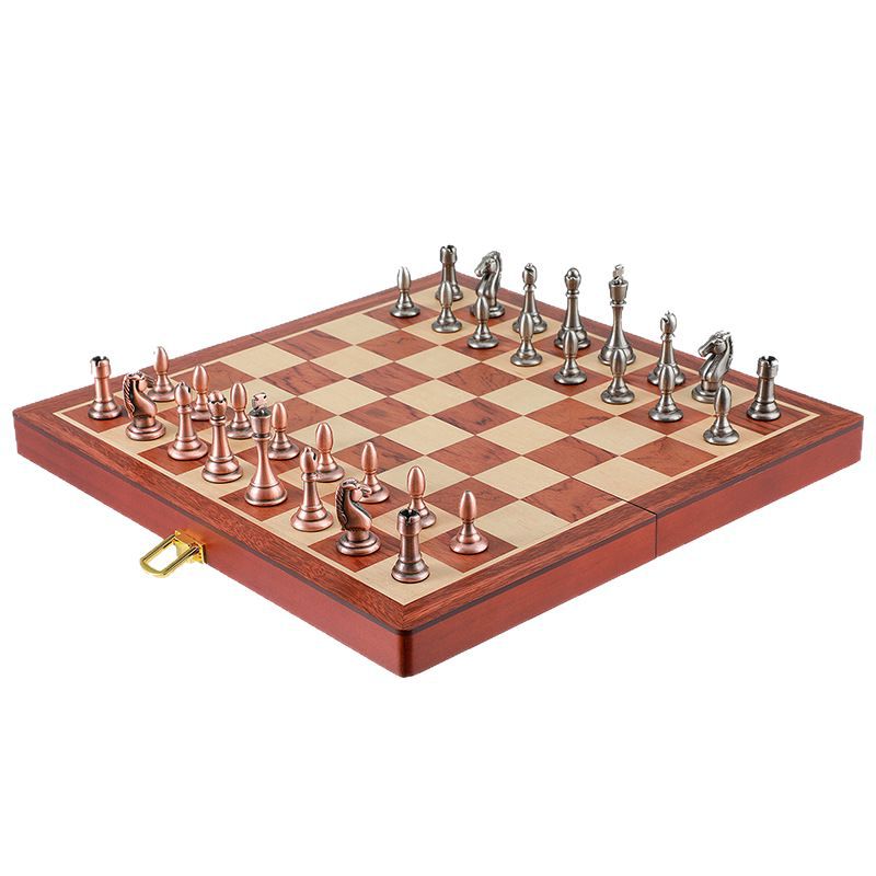 ชุดหมากรุกสากลไม้rosewood(ตัวzinc alloy) Gold Knight Wooden Chess Set 6
