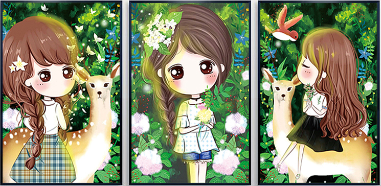ชุดปักครอสติช ลายเซต 3 ชิ้น สาวน้อยกับกวาง (งานปักเต็มลาย ไม่มีเดินเส้น) ขนาดภาพละ 51*68 ซม.ผ้าครอสติช 11CTพิมพ์ลายปักเต็มลายผ้า ไหมคอตตอน 136 สี ผังลาย เข็ม