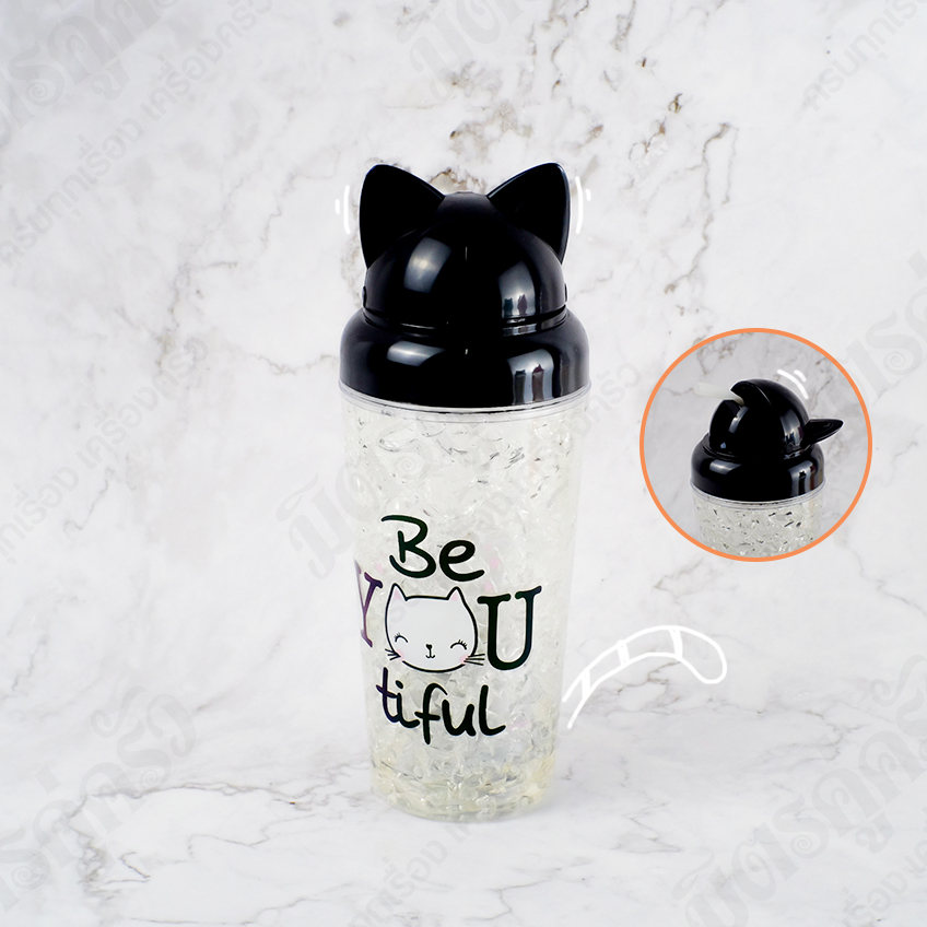 แก้วน้ำลายแมว+ฝาหูแมว+หลอด