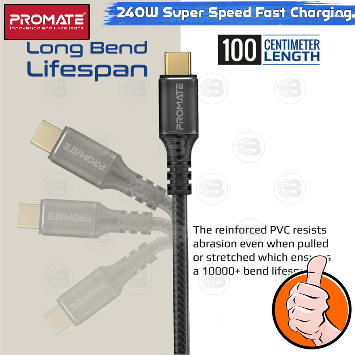 [CoolBlasterThai] PROMATE 240W Super Speed Fast Charging USB-C Cable (PowerBolt240-1M) (2Y Warranty)