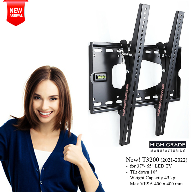 2022 All New T3200(เหล็กหนา) ขาแขวนทีวี แบบปรับก้มหน้าจอได้ สำหรับ LED TV 37 - 65 นิ้ว, Max VESA 400 x 400 mm., Weight Capacity 45 kg