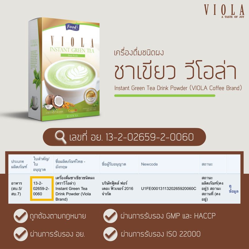 ชาเขียวสุขภาพ วีโอล่า สูตรพรีเมี่ยม ชาเขียวมัทฉะญี่ปุ่นแท้ แคลอรี่ต่ำ รสชาติเข้มข้ม